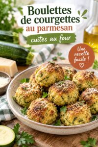 Boulettes de courgettes au parmesan cuites au four, prêtes à être servies dans une lunchbox.