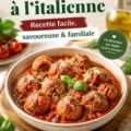 Boulettes à l’italienne sur un lit de tomates fraîches, prêtes pour une lunchbox enfant.