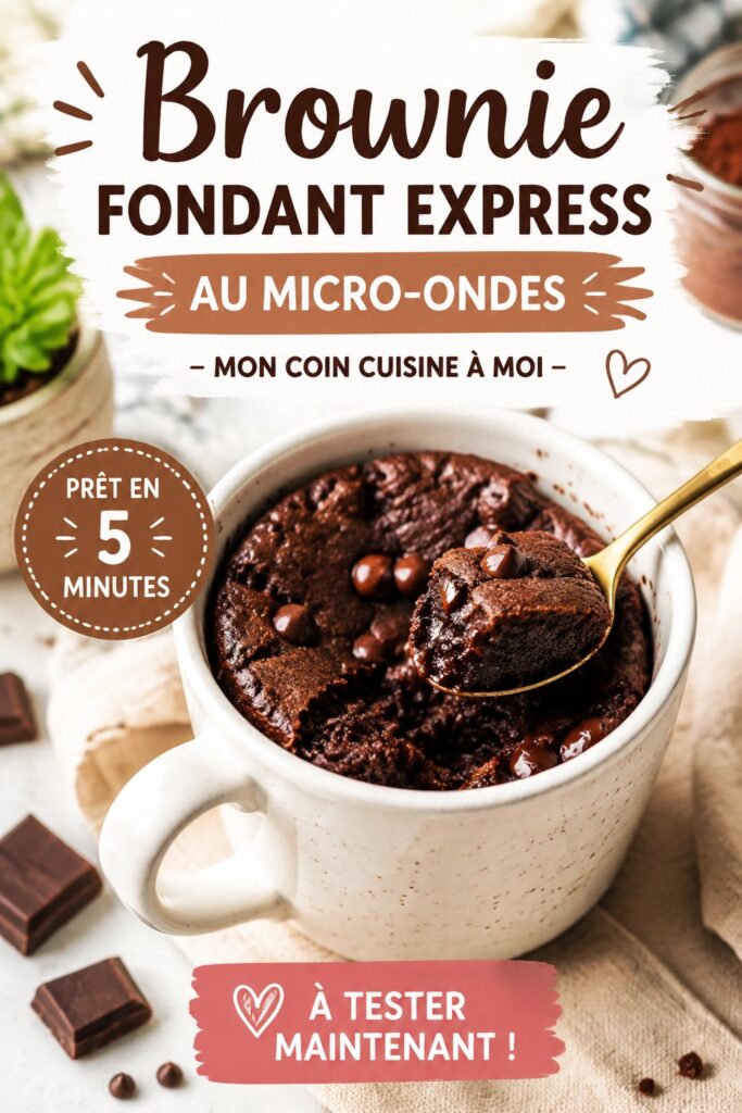 Brownie fondant au chocolat préparé au micro-ondes, idéal pour le goûter des enfants.