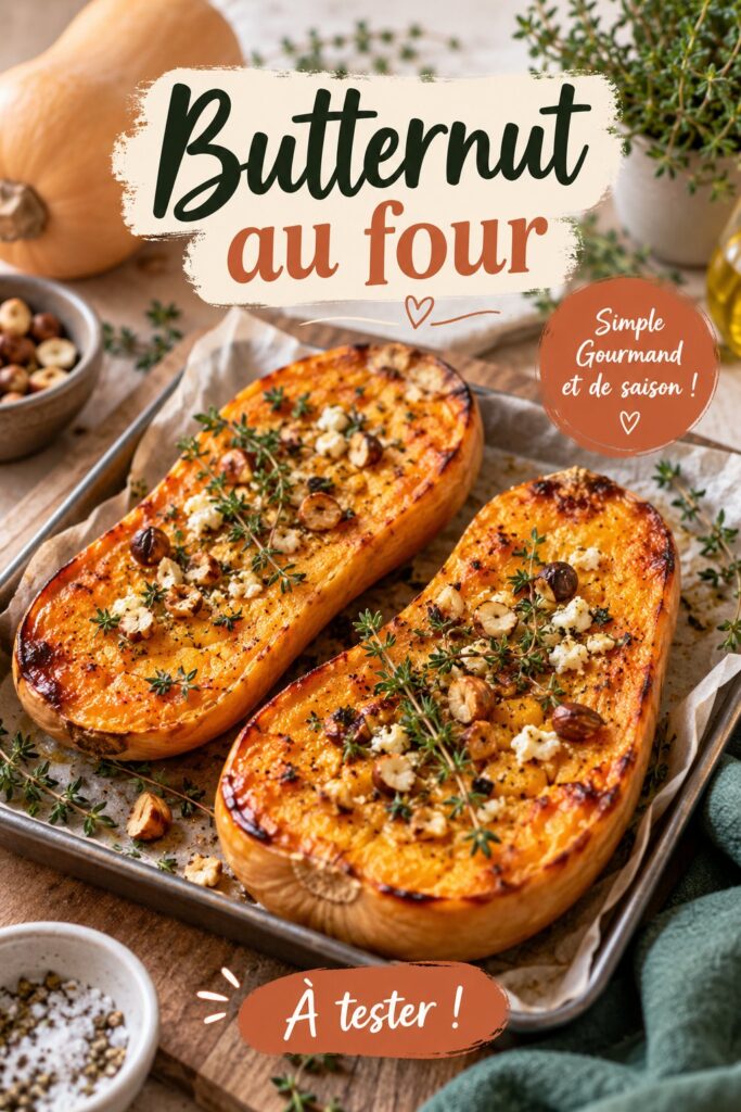Butternut rôtie au four, dorée et appétissante, servie dans une assiette colorée.