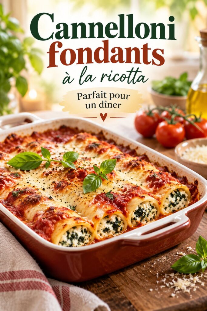 Cannelloni fondants à la ricotta présentés dans une assiette.