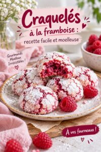 Plat de craquelés à la framboise moelleux sur une table de cuisine.