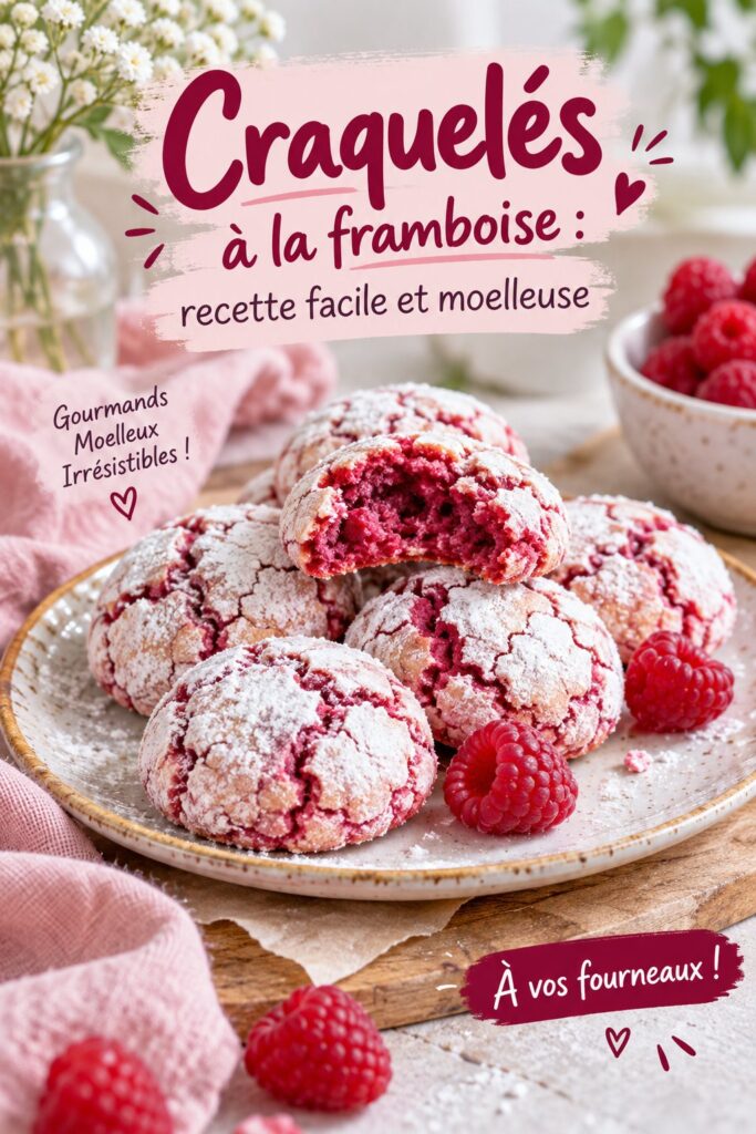Plat de craquelés à la framboise moelleux sur une table de cuisine.