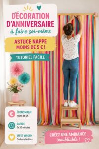 Un décor d'anniversaire coloré réalisé avec un drap et des accessoires ludiques