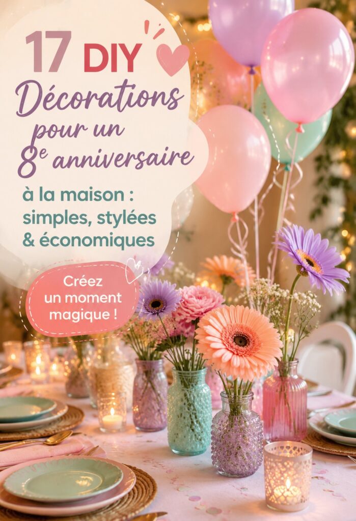Idées de décorations DIY pour un anniversaire de 8 ans à la maison.