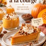 Un dessert à la courge présenté avec un décor automnal