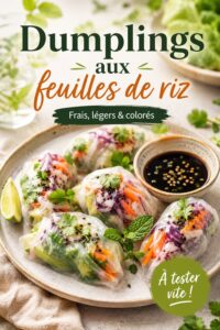 Un plat de dumplings aux feuilles de riz, prêts à être dégustés, garnis de légumes et de protéines.
