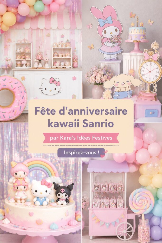 Fête d'anniversaire enfant avec décorations Sanrio kawaii