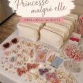 Fête sur le thème des Princesses avec décorations colorées et enfants s'amusant.