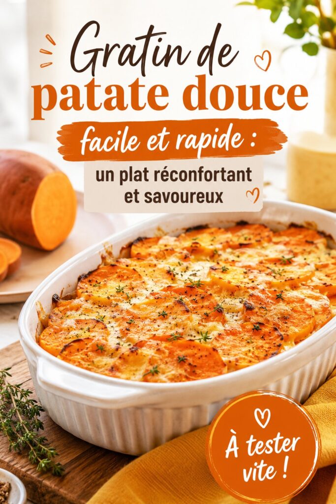Gratin de patate douce sorti du four, doré et crémeux