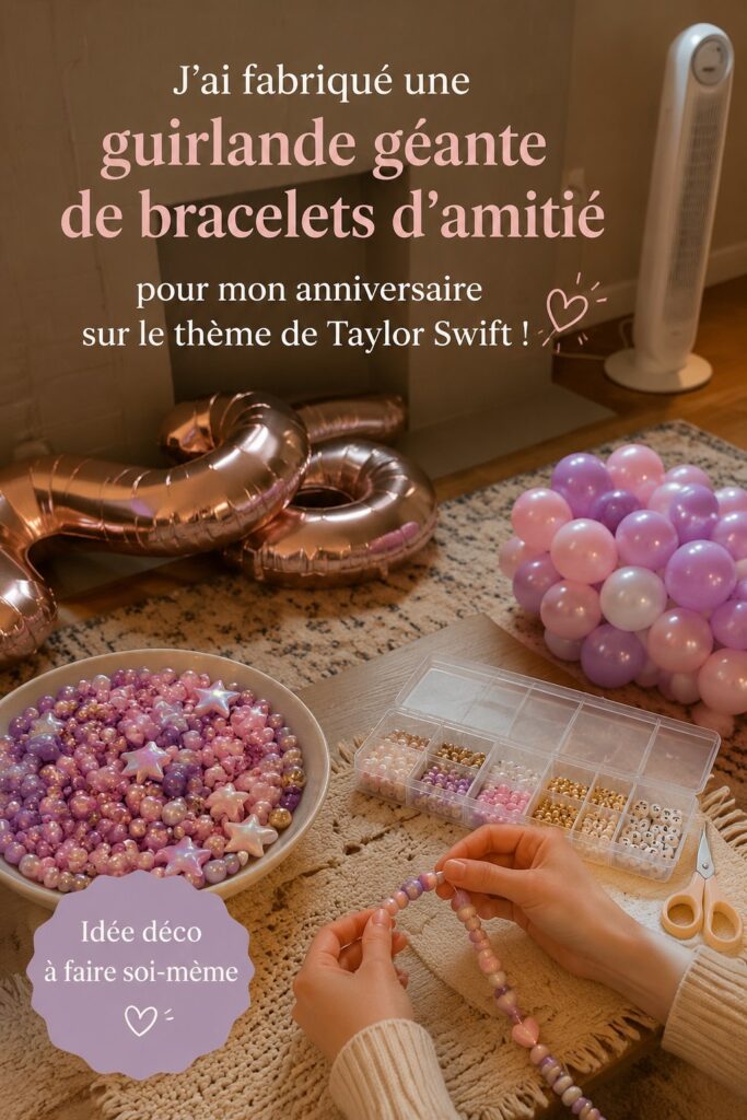 Guirlande colorée de bracelets d'amitié pour un anniversaire d'enfant.