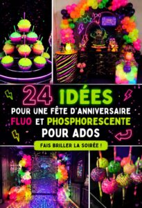 Idées de fête néon avec décorations colorées qui brillent dans le noir