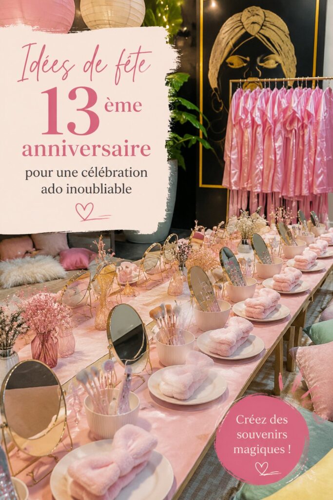 Une décoration esthétique pour une fête d'anniversaire de 13 ans, avec des ballons colorés et des tables joliment dressées.