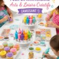 Enfants réunis autour d'une table décorée pour une fête d'anniversaire gourmande avec des collations créatives.