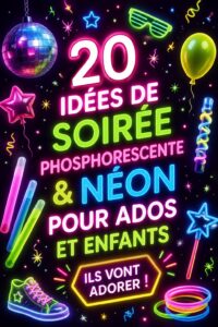 Une fête d'anniversaire lumineuse avec des décorations néon et des enfants joyeux