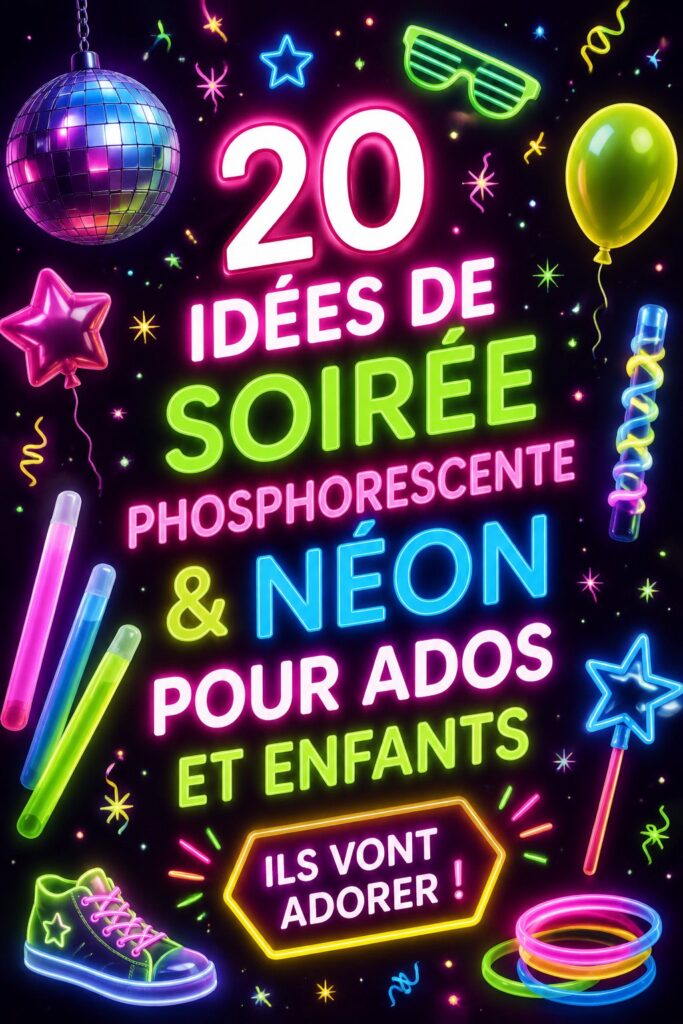 Une fête d'anniversaire lumineuse avec des décorations néon et des enfants joyeux
