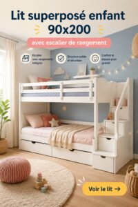Lit superposé pour enfant dans une chambre colorée, pratique et ludique