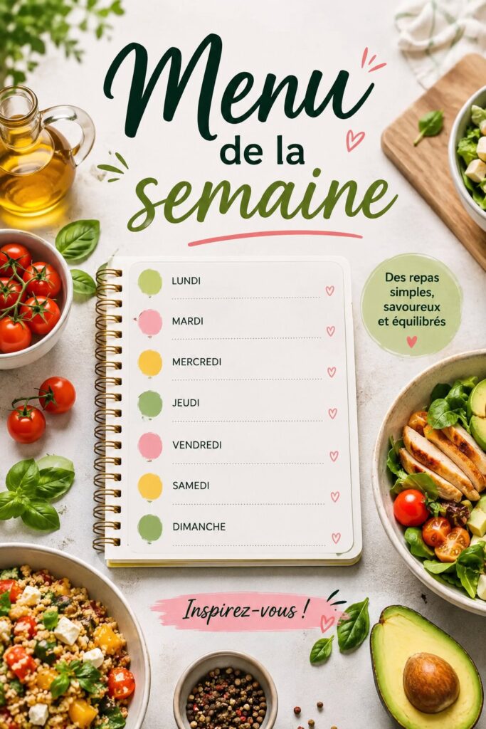 Cuisine familiale avec des plats colorés pour le menu de la semaine.