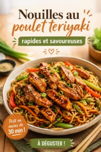 Nouilles au poulet teriyaki savoureuses dans une lunchbox enfant de couleur