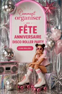 Fête d'anniversaire thème disco roller avec des enfants sur rollers