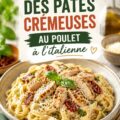 Pâtes crémeuses au poulet sur une assiette avec une garniture de parmesan