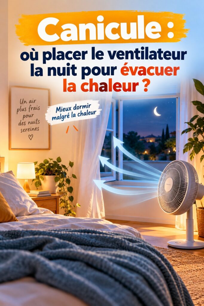 Ventilateur dans une chambre la nuit pour se rafraîchir pendant l'été