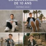 Un enfant de 10 ans posant joyeusement pour une séance photo d'anniversaire.