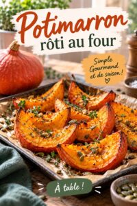 Un plat de potimarron rôti doré sur un fond coloré, prêt à être servi pour une lunchbox enfant.