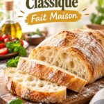 Une ciabatta maison dorée et croustillante sur une planche en bois.