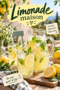 Recette de limonade maison présentée avec des citrons frais