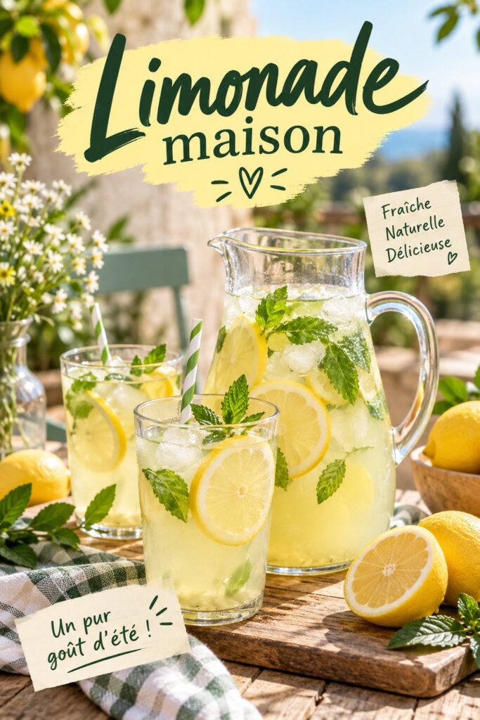 Recette de limonade maison présentée avec des citrons frais