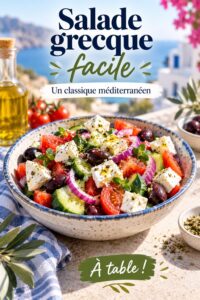 Salade grecque colorée avec des tomates, concombre et feta, parfaite pour le déjeuner des enfants.