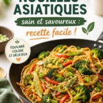 Wok de nouilles asiatiques servi dans une assiette colorée, prêt pour un déjeuner.