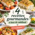 Recettes de cabillaud servies dans des lunchboxes colorées pour enfants.