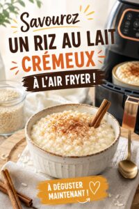 Riz au lait crémeux préparé à l'air fryer, servi dans un bol.