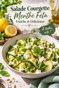Salade de courgette fraîche avec menthe et feta, prête à être servie.