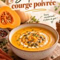 Soupe de courge poivrée dans un bol avec des herbes fraîches