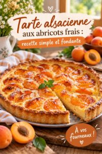 Tarte alsacienne aux abricots frais sur une table en bois