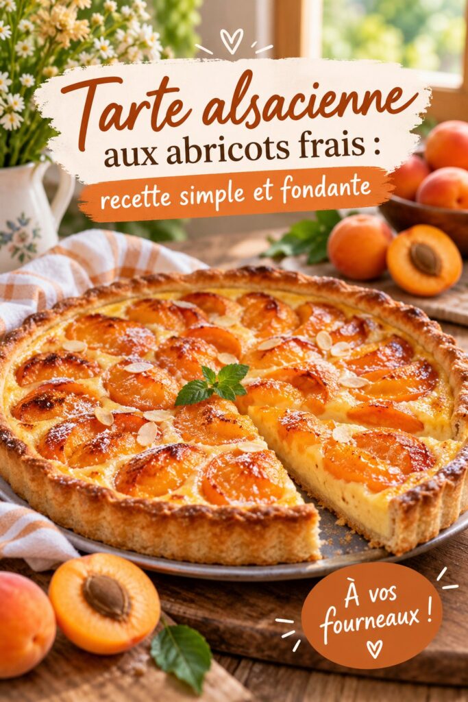Tarte alsacienne aux abricots frais sur une table en bois