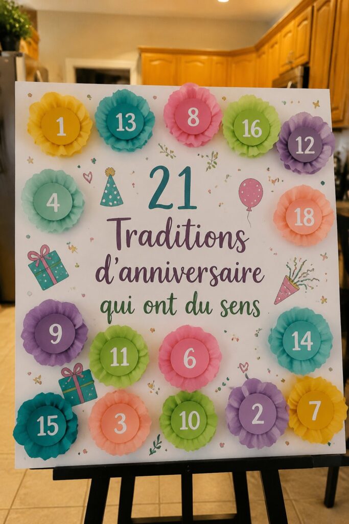 Un enfant épanoui entouré de décorations d'anniversaire et de gâteaux