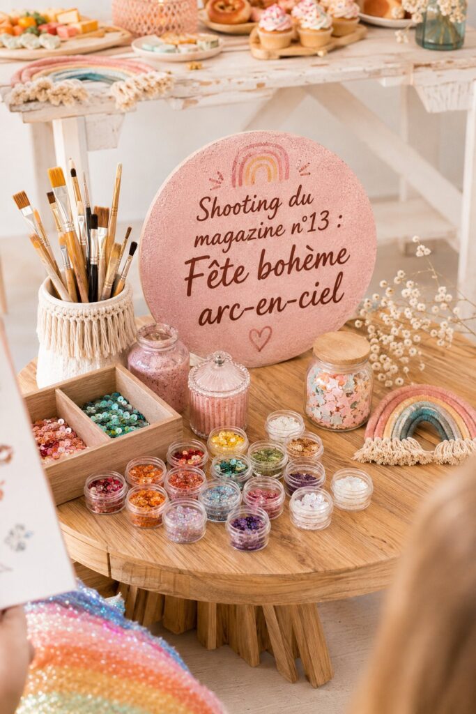 Fête d'anniversaire boho arc-en-ciel pour enfants avec décoration colorée