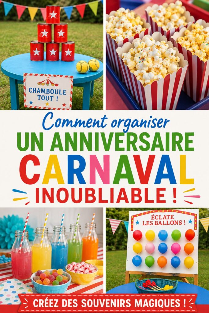Une fête d'anniversaire de carnaval avec des décorations colorées et des enfants joyeux