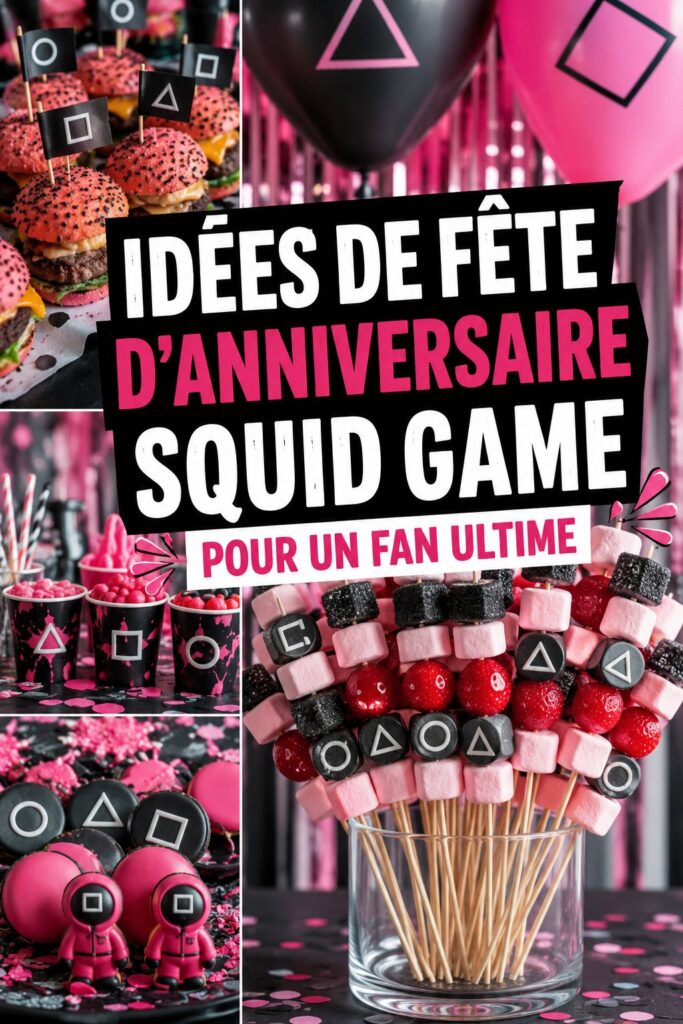 Fête d'anniversaire thème Squid Game avec des décorations inspirées de la série