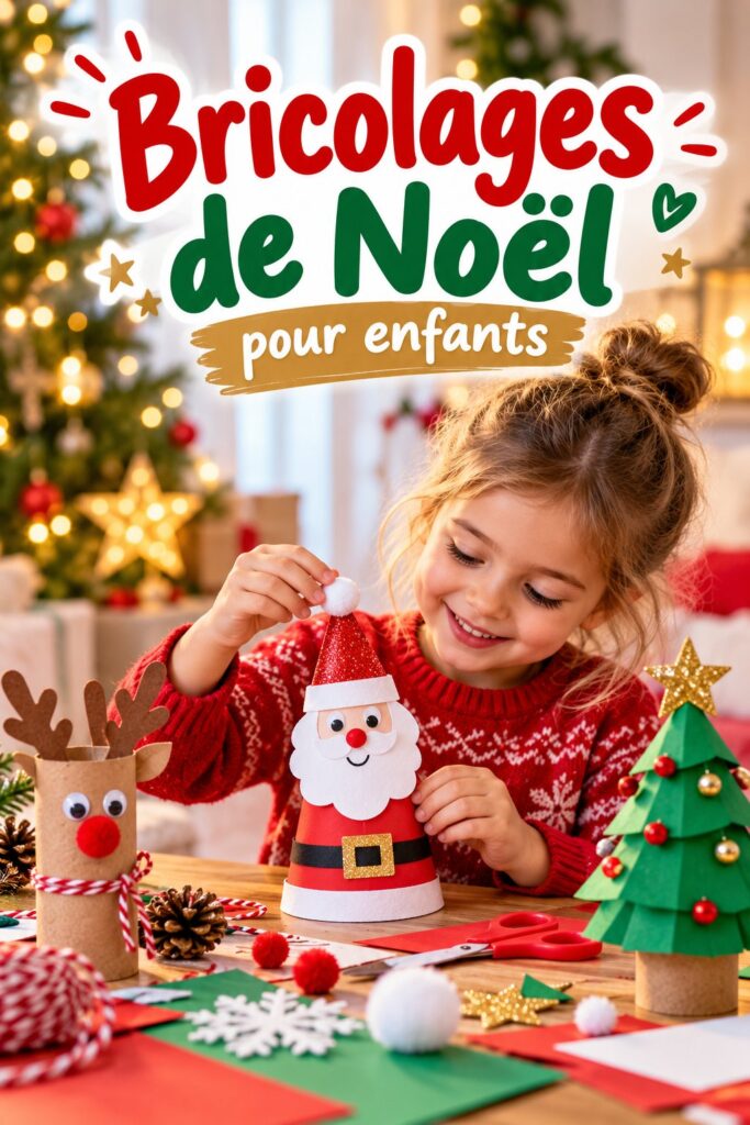 Enfants réalisant des bricolages de Noël joyeux ensemble.