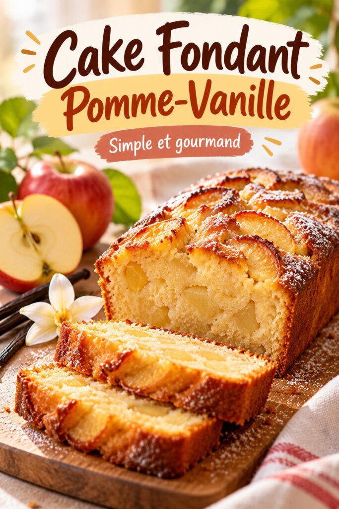 Un délicieux cake fondant à la pomme et vanille présenté sur une table