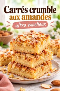 Carrés crumble aux amandes moelleux sur une assiette, prêts à être dégustés.