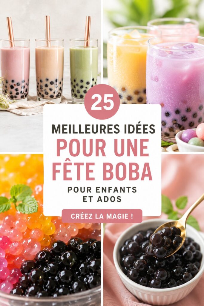 Fête Boba Tea avec des enfants, boissons colorées et décorations