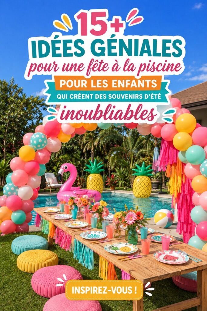 Enfants jouent près de la piscine lors d'une fête estivale