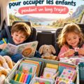 Kit de survie pour enfants rempli de jeux et d'activités pour les longs trajets en voiture.
