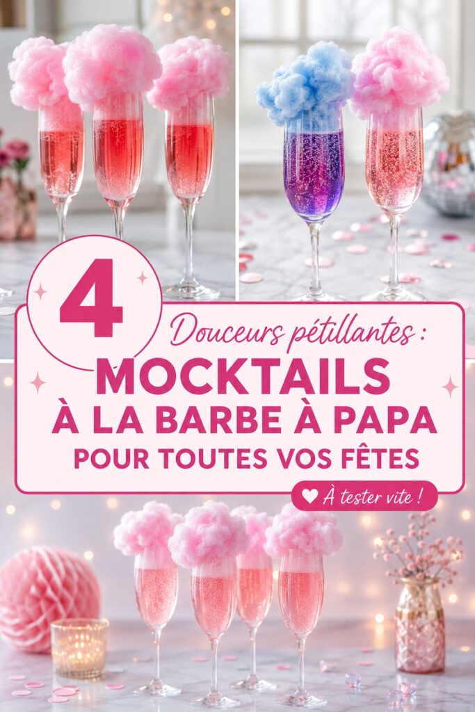 Un ensemble coloré de mocktails à la barbe à papa pour une fête d'enfants.